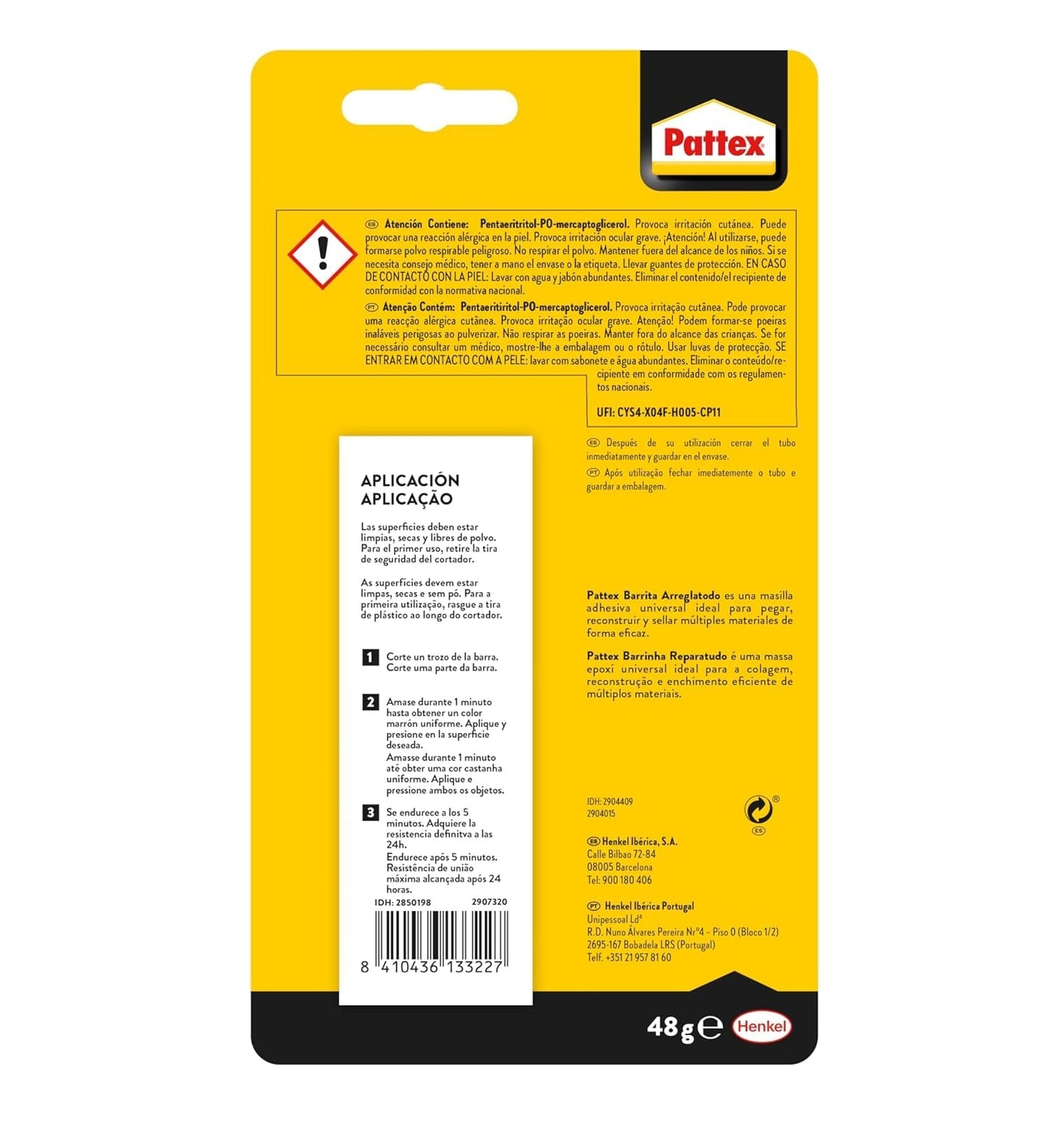 Masilla Adhesiva Pegamento Barrita Arreglatodo 48 Gramos | Masilla Bicomponente Extrafuerte | Resina Epoxi Reactiva Barnizable y Lijable para Múltiples Materiales