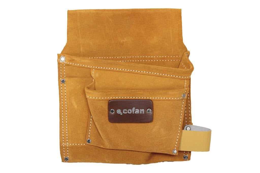 Bolsa Portherramientas en Piel Marrón con 6 Bolsillos para Cinturón