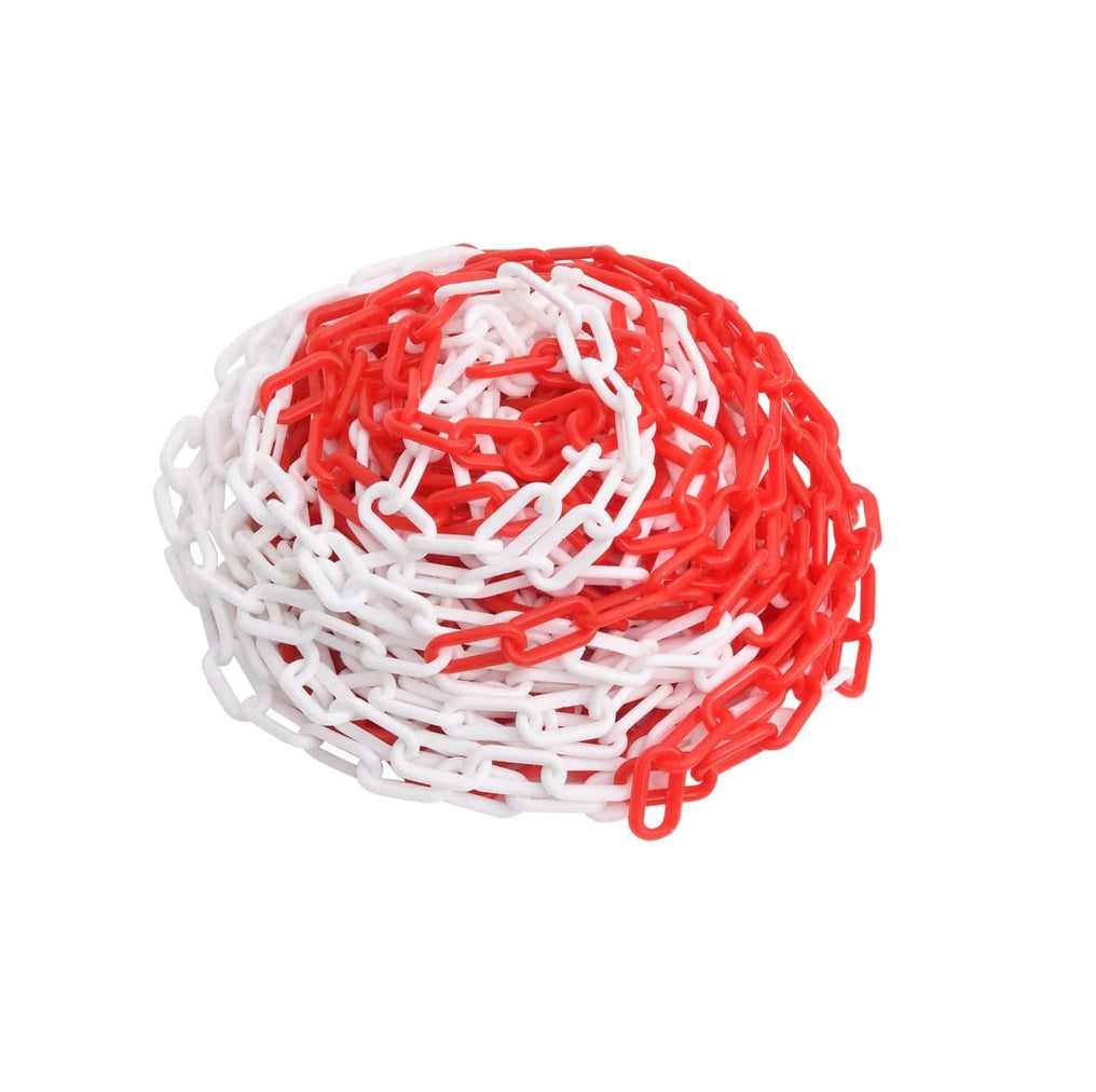 Cadena Roja y Blanca de Plástico | Rollo de 25 Metros | Espesor de 8 mm