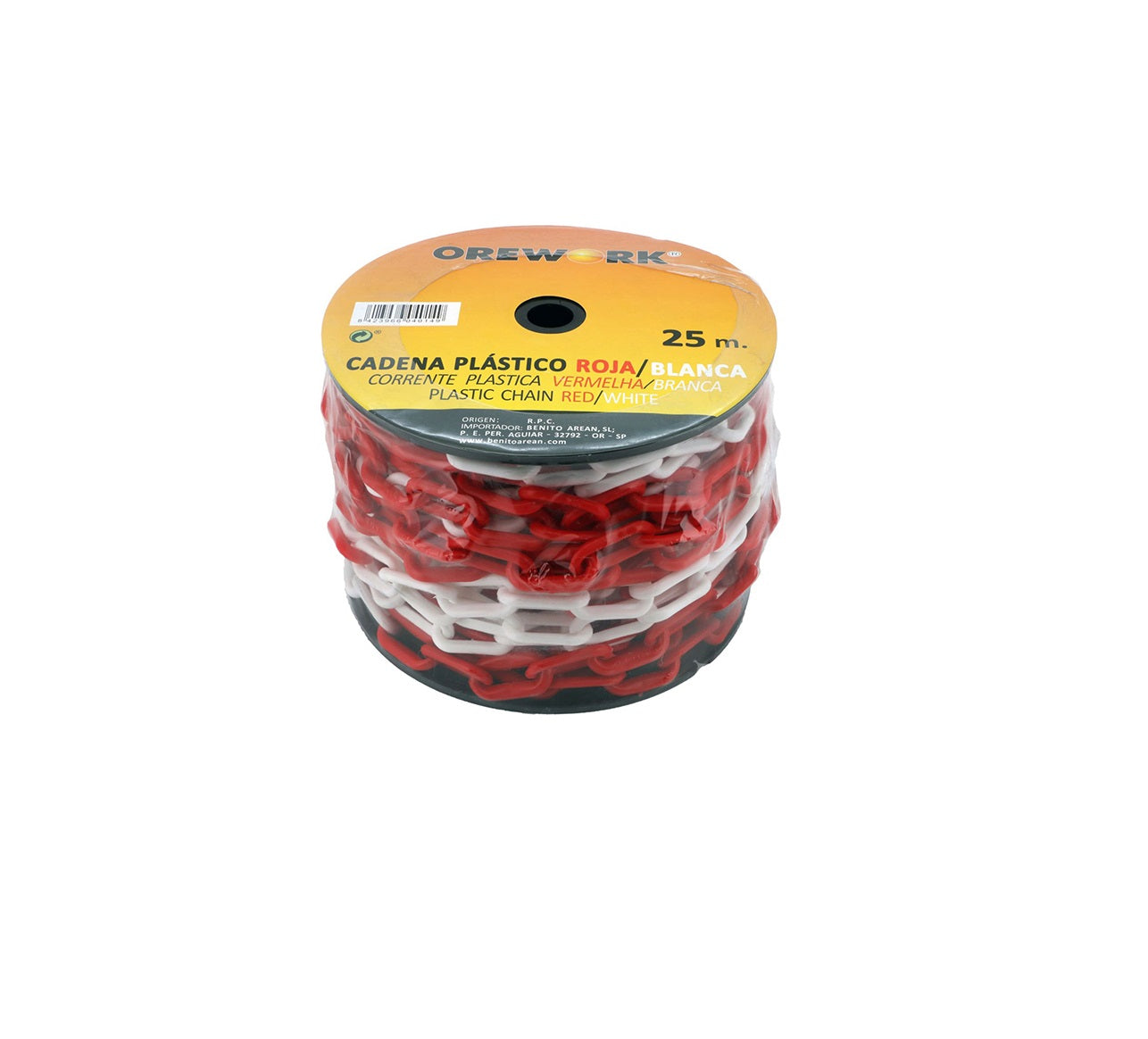 Cadena Roja y Blanca de Plástico | Rollo de 25 Metros | Espesor de 8 mm