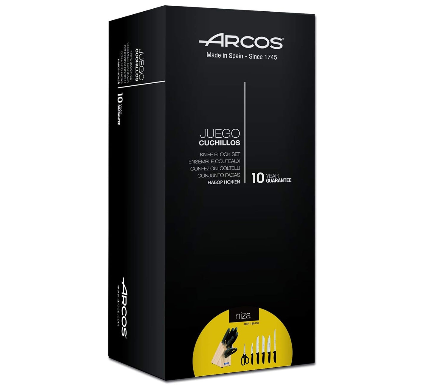 Juego de Cuchillos de Cocina Serie Niza de 6 Piezas - Incluye Tijeras y Taco de Madera