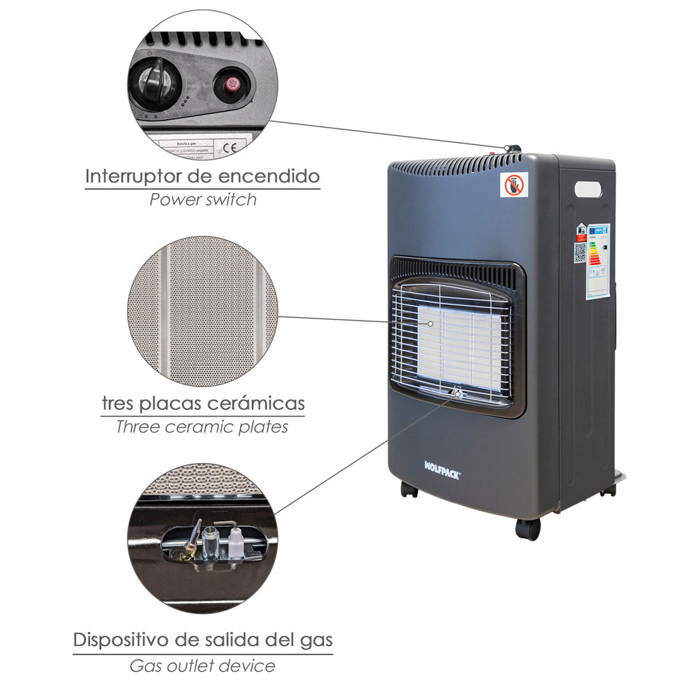 Estufa de Gas Infrarroja Cerámica Plegable con Ruedas y Encendido Piezo-electrico