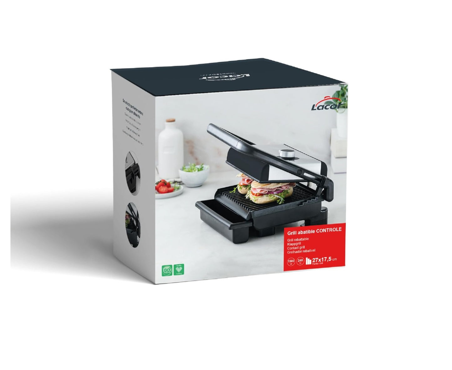 Grill Abatible Controle - Parrilla Eléctrica y Plancha de Asar con Apertura 180º