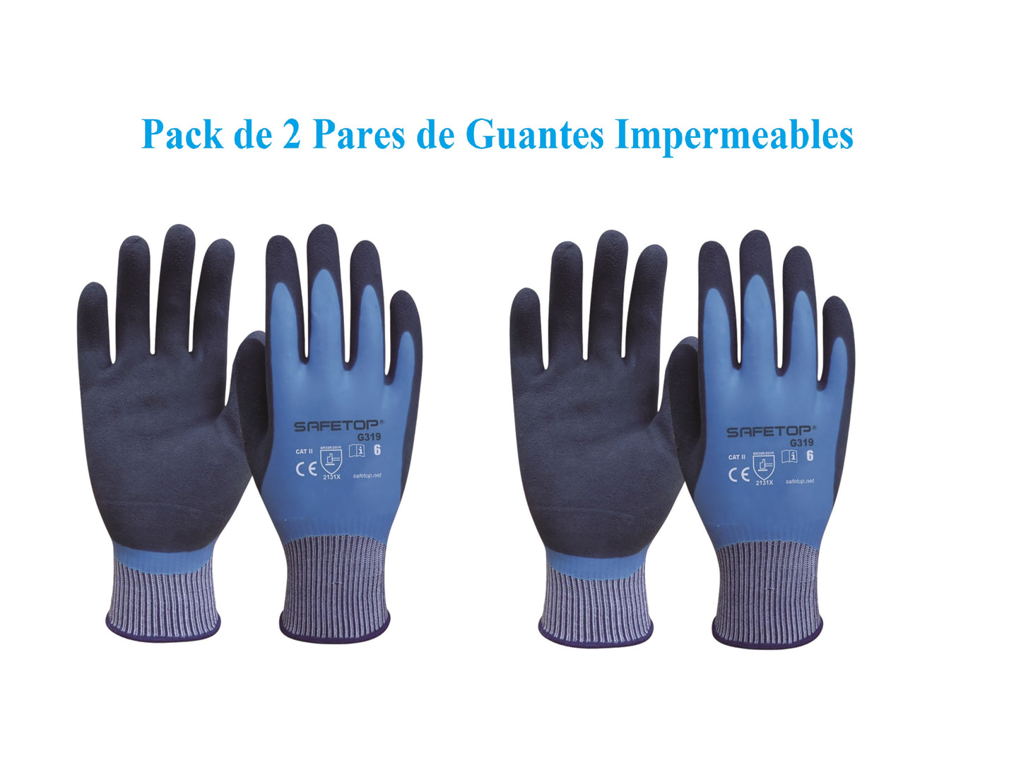 Guante Impermeable de Trabajo Rainsoft de Latex Bicapa y Palma Porosa - Pack de 2 Pares
