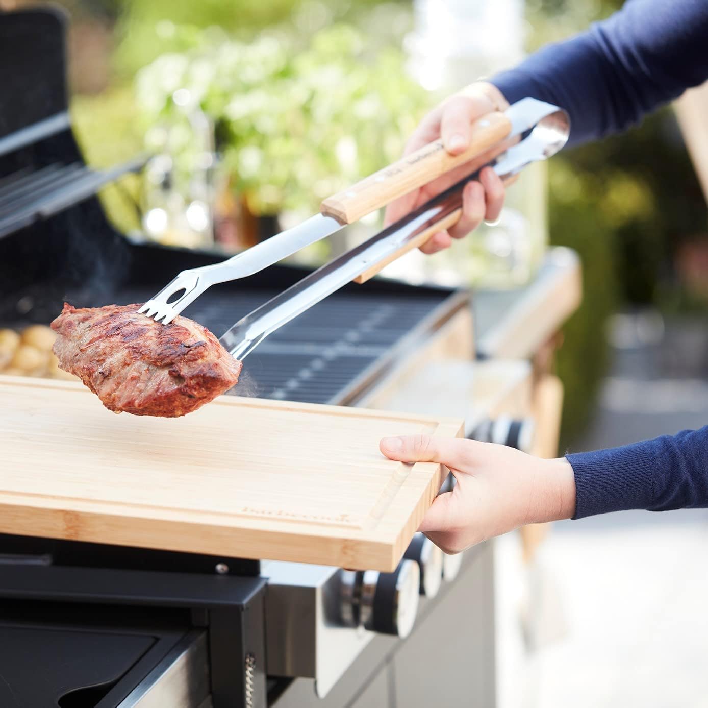 Juego de 3 Accesorios para Barbacoa en Madera | Juego de Cubiertos para Parrilla con Espátula