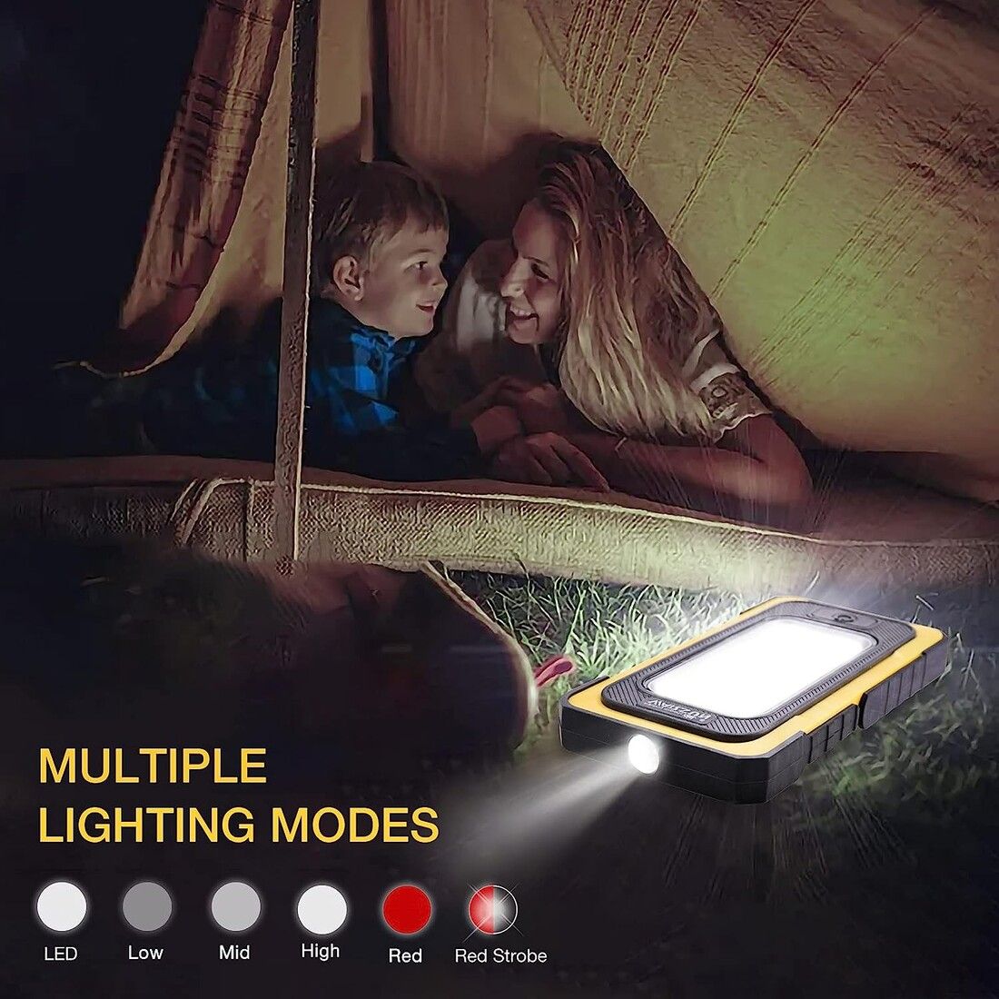 Linterna LED Solar y Batería Portátil Solar Recargable con Gancho e Imán COB 10W 750lm