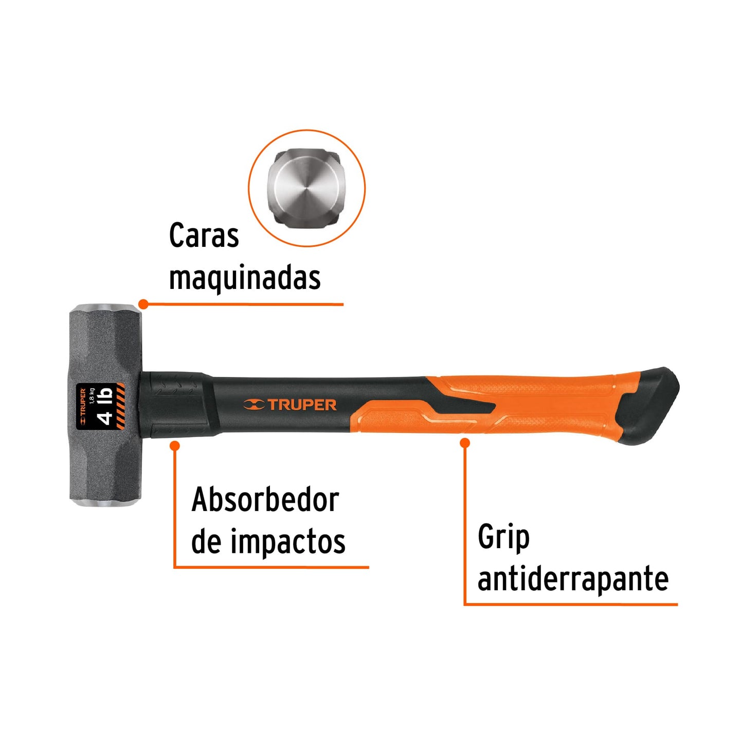 Maza Marro Octogonal Mango Fibra de Vidrio - Disponible en varios tamaños