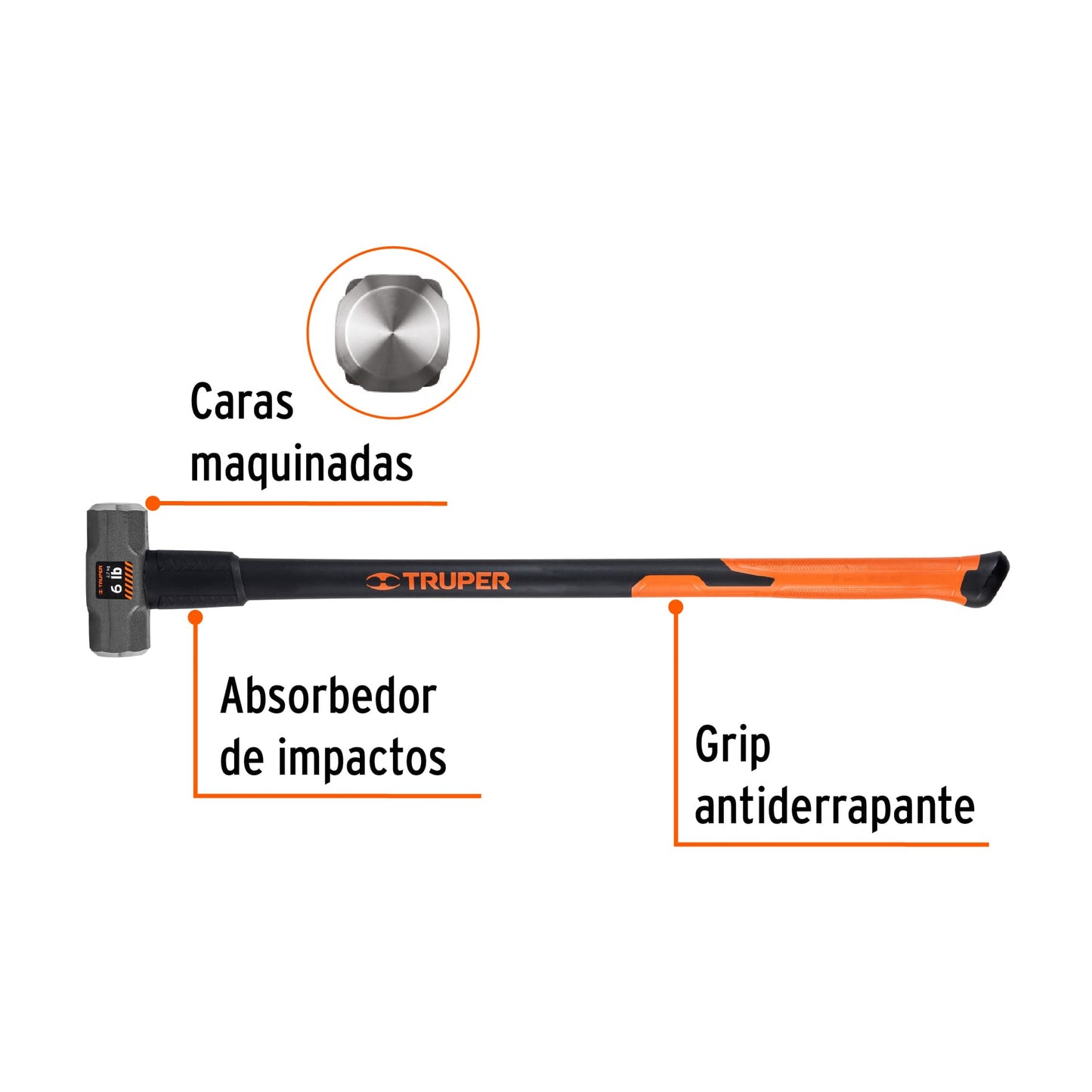 Maza Marro Octogonal Mango Fibra de Vidrio - Disponible en varios tamaños