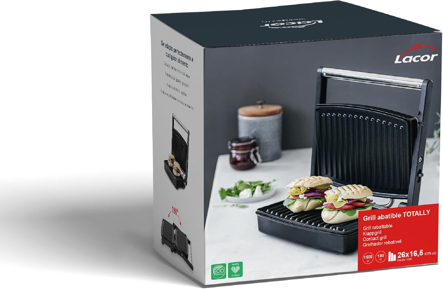 Mini Grill Abatible - Parrilla Eléctrica y Plancha de Asar con Apertura 180º - 32x27x11 cm