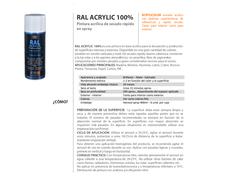 Spray de Pintura Acrílica Profesional - Color Transparente Brillante RAL 8011