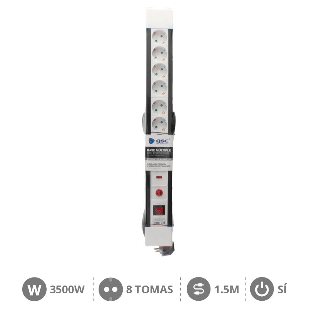Regleta de Enchufes de 8 Tomas | Ladrón de 8 Enchufes con Cable de 1,5 Metros de Largo