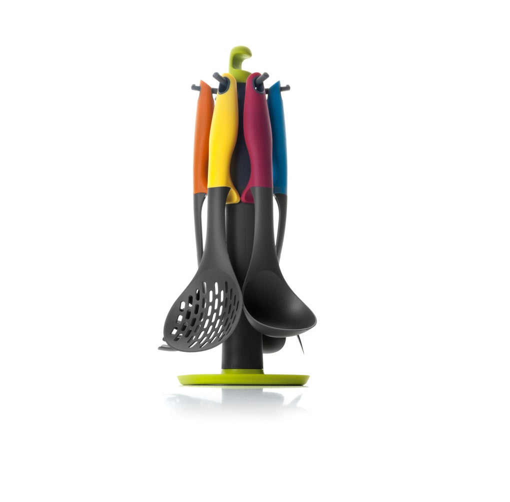 Set de 6 Utensilios de Cocina + Soporte Colorful | Nylon, Ergonómico y Stainless Steel