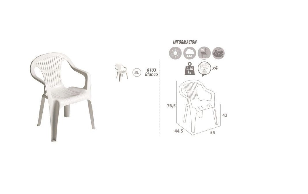 Silla de Terraza Resistente Apilable con Respaldo en Color Blanco