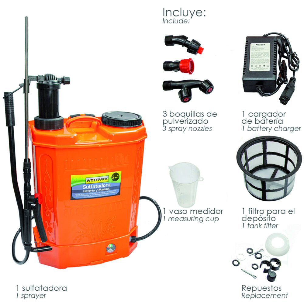 Sulfatadora Pulverizador Eléctrico A Batería - Doble Uso Batería o Manual - 16 Litros