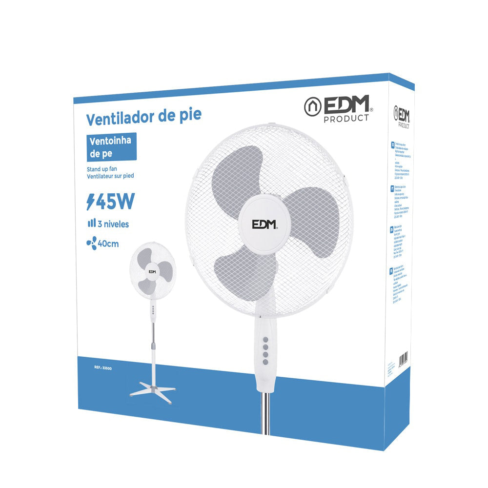Ventilador de Pie Blanco 45W con Aspas 40 cm