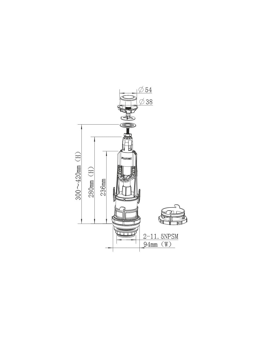 Descargador de Baño WC Cisterna Pulsador Universal Interrumpible con Base y Goma de Asiento