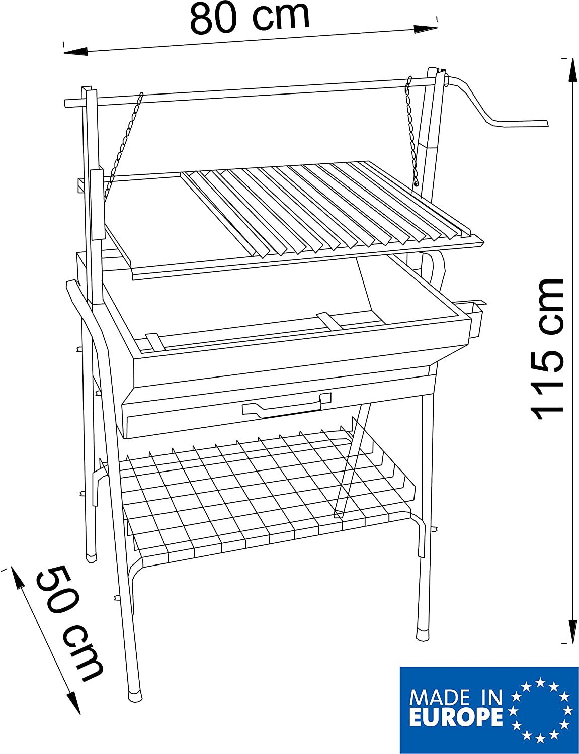 Barbacoa carbón o leña parrillla inox 80x50 cm