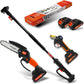 Kit de Poda a Batería de Titanio - Motosierra a Batería + Tijeras de Podar Eléctricas + Pértiga Telescópica - Incluye 2 Baterías - Pértiga de 1,63m para Poda en Altura