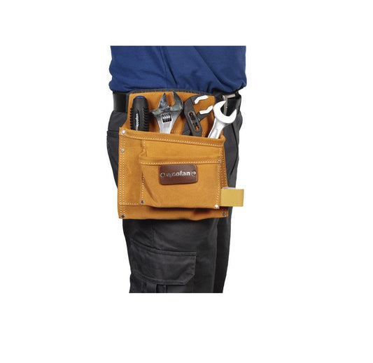 Bolsa Portherramientas en Piel Marrón con 6 Bolsillos para Cinturón