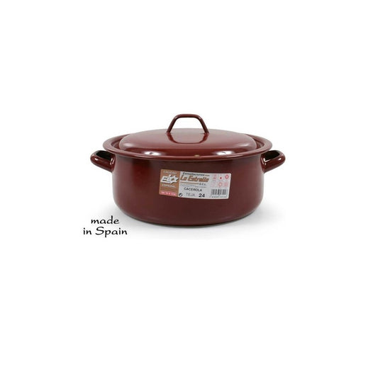 Cacerola Olla Esmaltada Clásica con Tapa en Color Marrón - 24 cm - 4,4 Litros