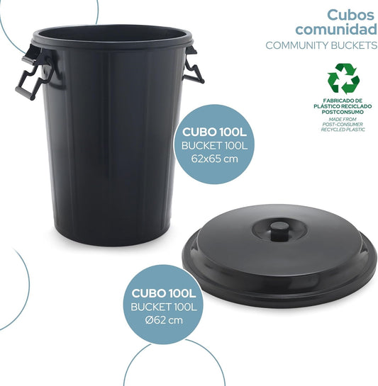 Cubo de Basura con Tapa y Asas Reforzadas de 100 Litros - Ø 50 cm x 65 cm