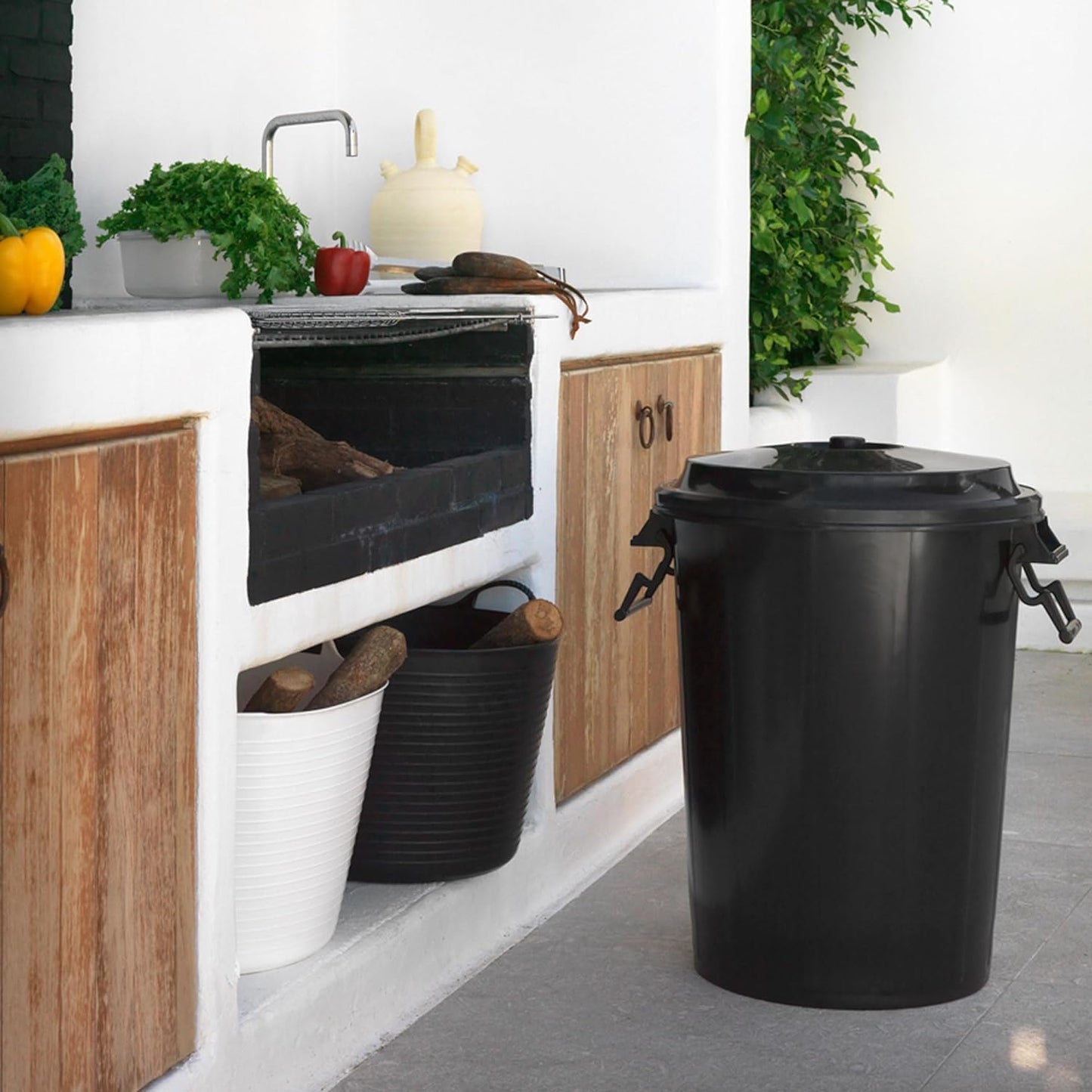 Cubo de Basura con Tapa y Asas Reforzadas de 100 Litros - Ø 50 cm x 65 cm