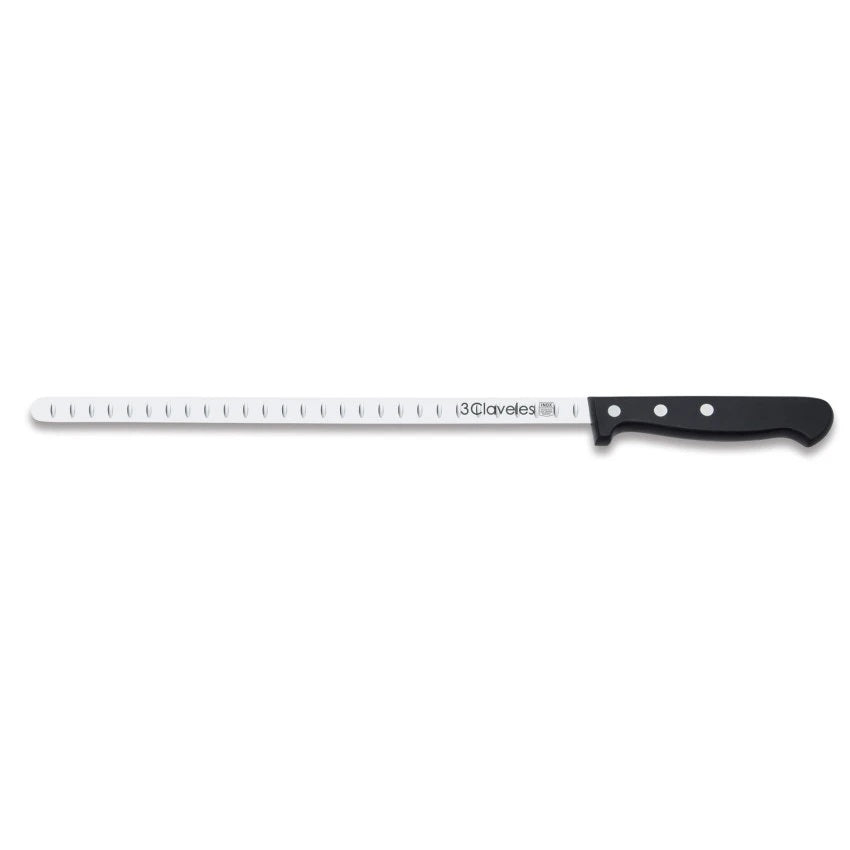 Cuchillo Jamonero Alveolado Estrecho Punta Roma Pom de 3 Claveles