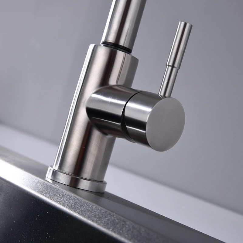 Grifo de Cocina Extraíble Monomando con Ducha de 3 Funciones, Fabricado en Acero Inoxidable, Giro 360°, Cartucho Cerámico Antigoteo, Acabado Cepillado, Mezclador de Agua Fría y Caliente para Fregadero