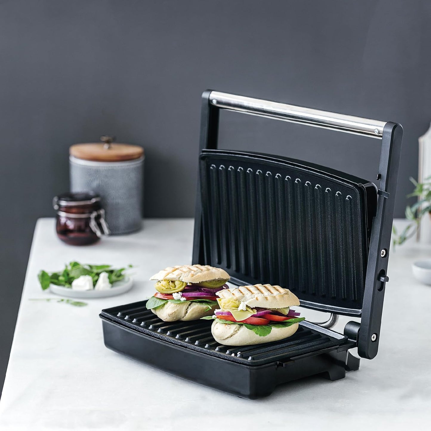Mini Grill Abatible - Parrilla Eléctrica y Plancha de Asar con Apertura 180º - 32x27x11 cm