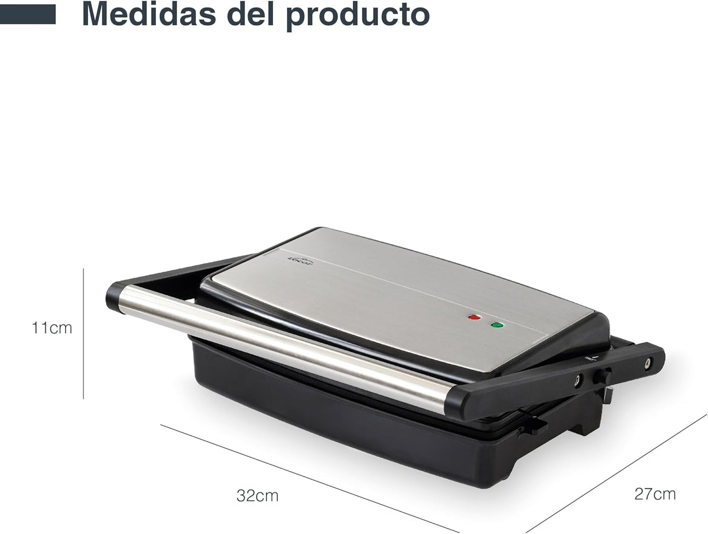 Mini Grill Abatible - Parrilla Eléctrica y Plancha de Asar con Apertura 180º - 32x27x11 cm