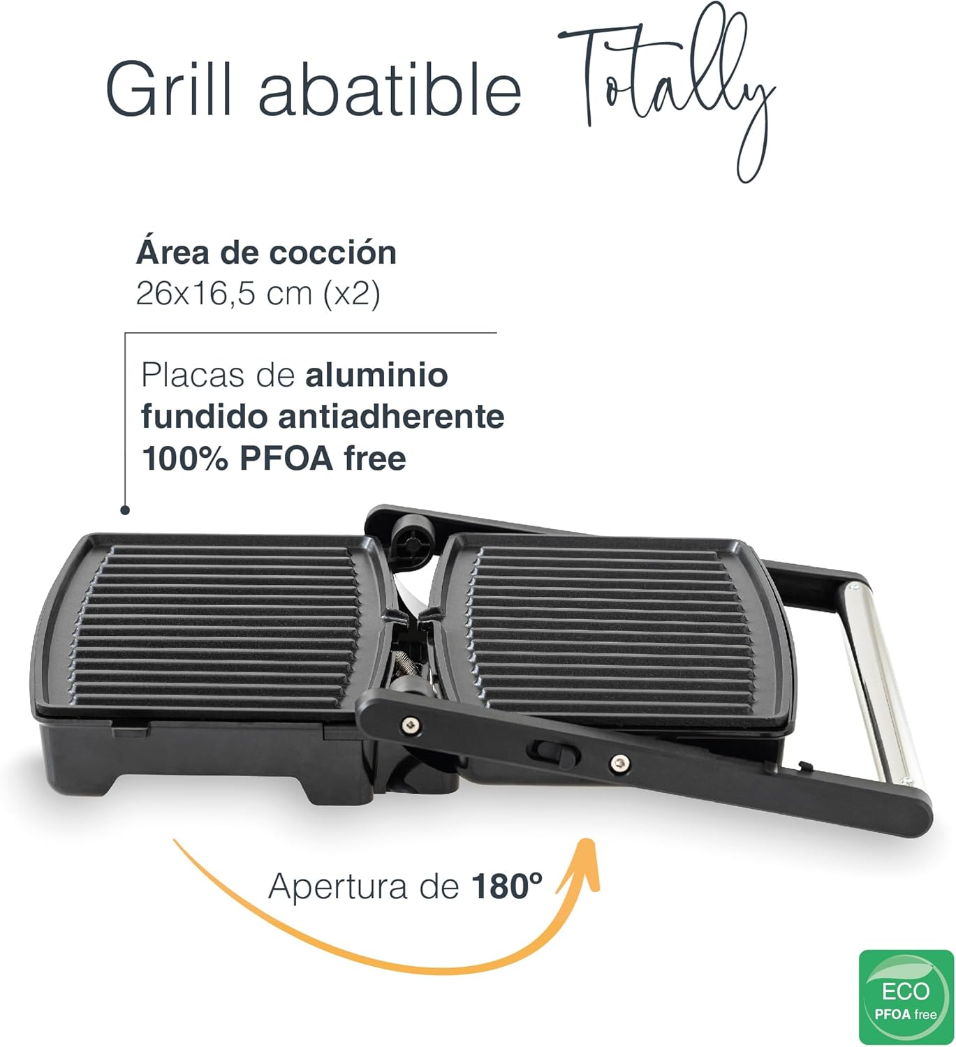 Mini Grill Abatible - Parrilla Eléctrica y Plancha de Asar con Apertura 180º - 32x27x11 cm