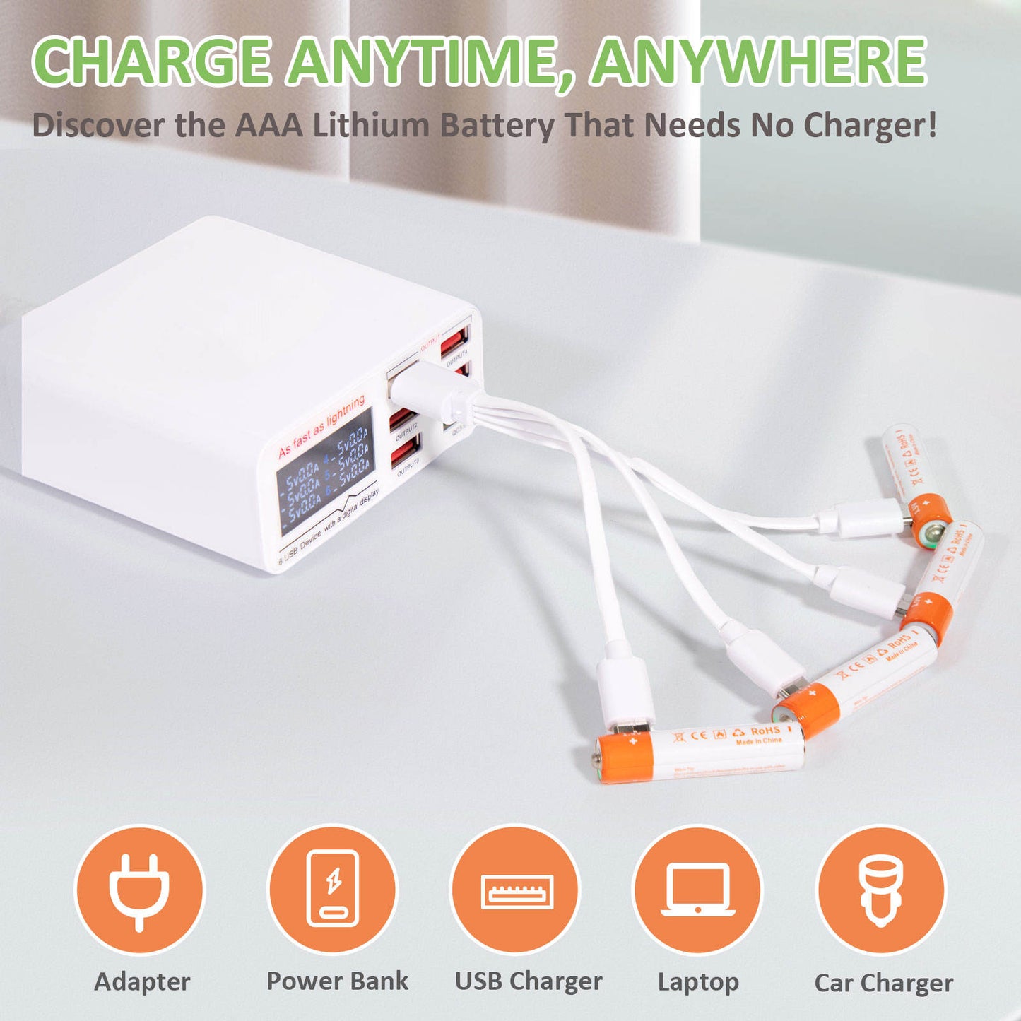 Pack de 2 Pilas Recargables con Conector USB Tipo C, Cable Incluido, iones de Litio, 1.5V