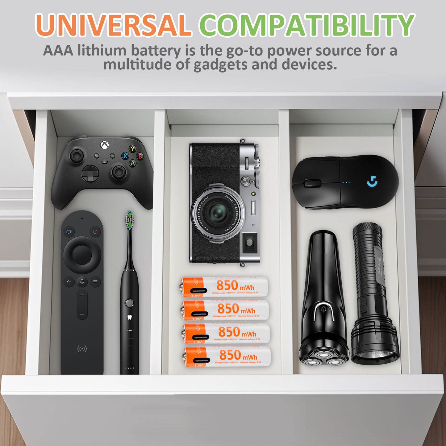 Pack de 2 Pilas Recargables con Conector USB Tipo C, Cable Incluido, iones de Litio, 1.5V