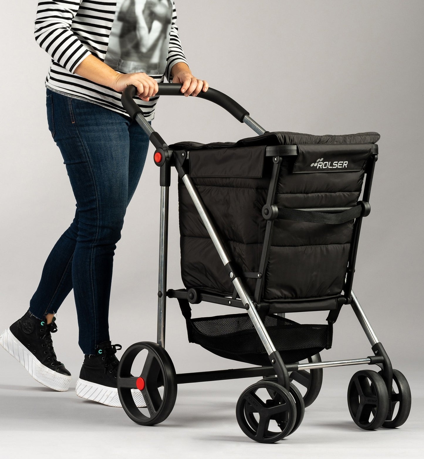 Carro de Compra Basket Polar Todoterreno 4 Ruedas 2 Giratorias Plegable - Color Negro