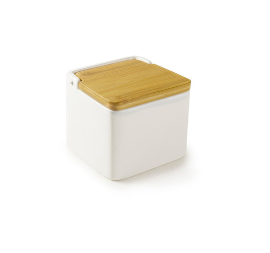 Salero para Guardar la Sal con Tapa de Madera en Forma Cuadrada