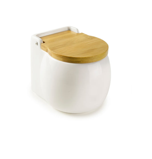 Salero para Guardar la Sal con Tapa de Madera en Forma Redonda