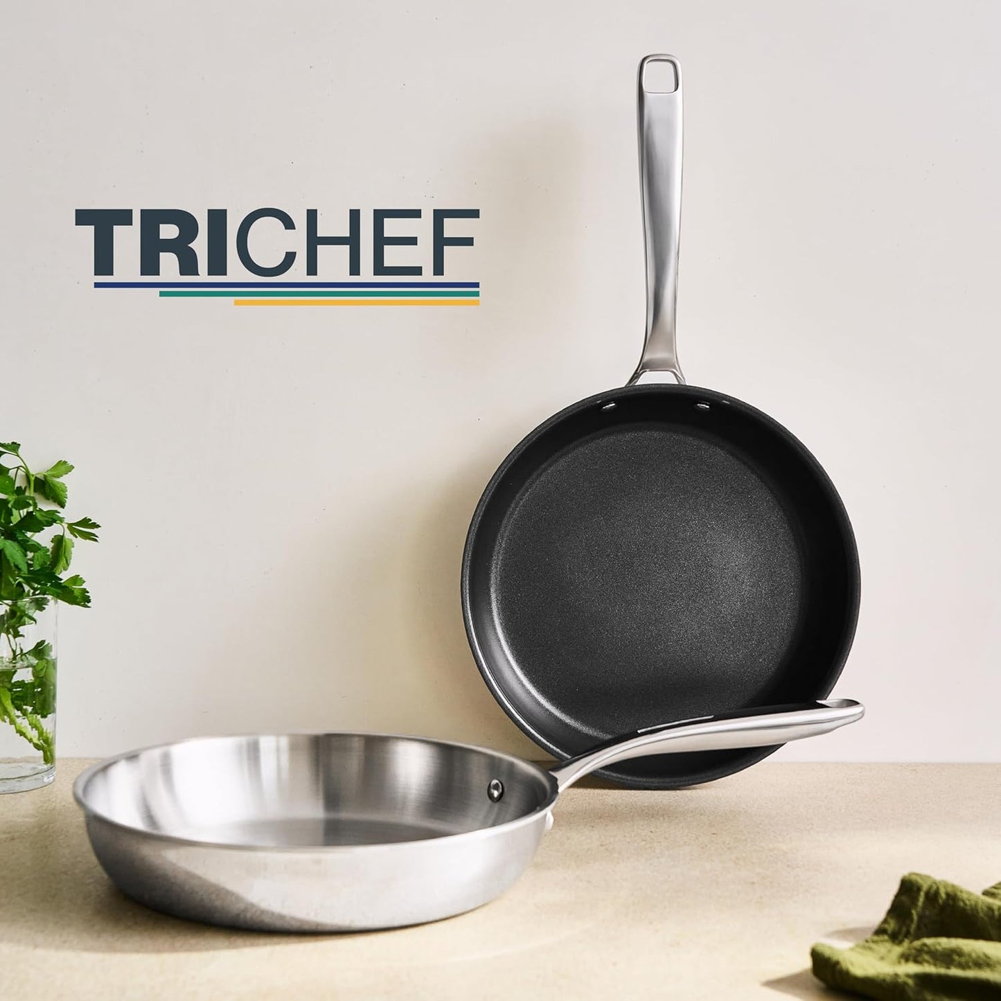 Sartén sin Antiadherente TriChef, Sartén Tricapa en Acero Inoxidable 18/10, Libre de Tóxicos, Apta para todo tipo de cocina