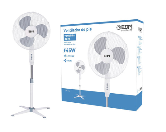 Ventilador de Pie Blanco 45W con Aspas 40 cm