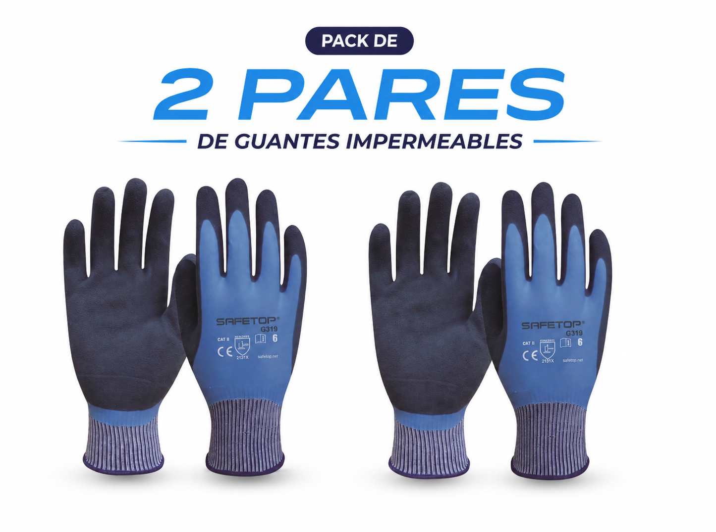 Guante Impermeable de Trabajo Rainsoft de Latex Bicapa y Palma Porosa - Pack de 2 Pares