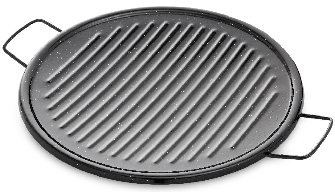 Plancha Asador Grill Esmaltado con Ranuras Color Negro 46 cm 2 Asas