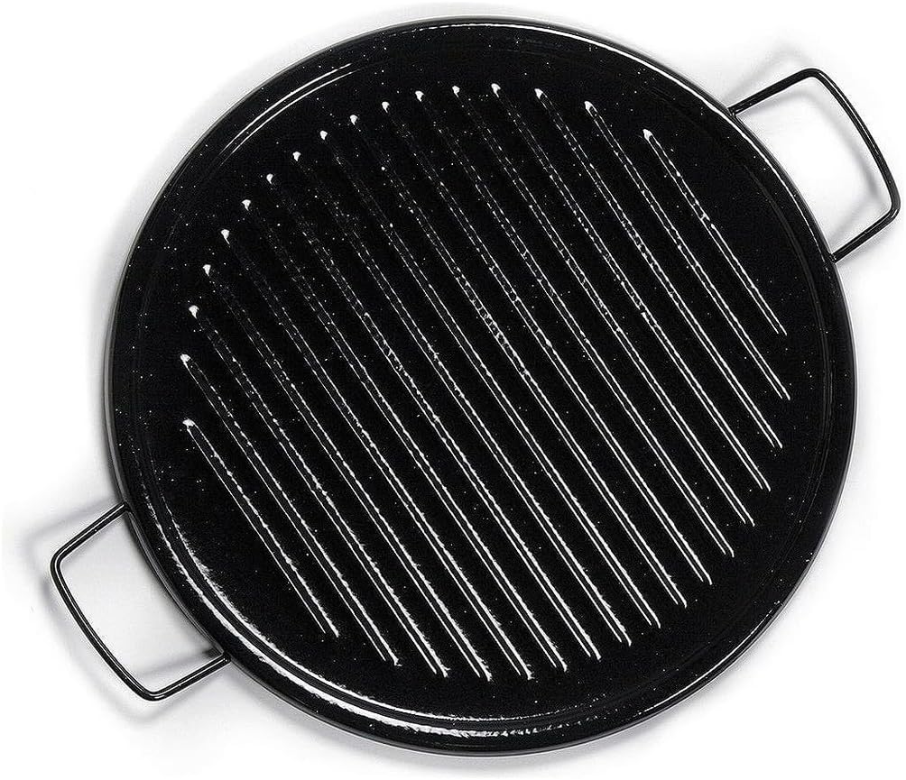 Plancha Asador Grill Esmaltado con Ranuras Color Negro 46 cm 2 Asas