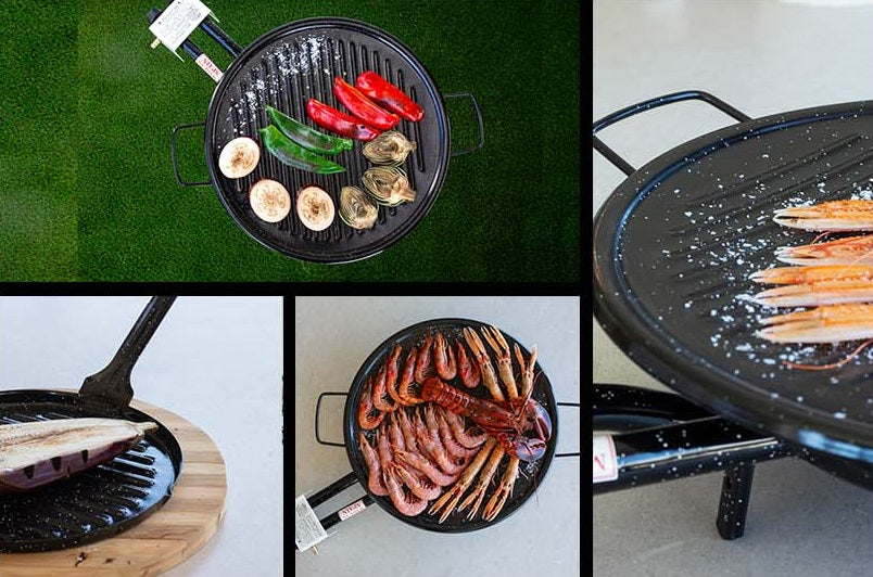 Plancha Asador Grill Esmaltado con Ranuras Color Negro 46 cm 2 Asas